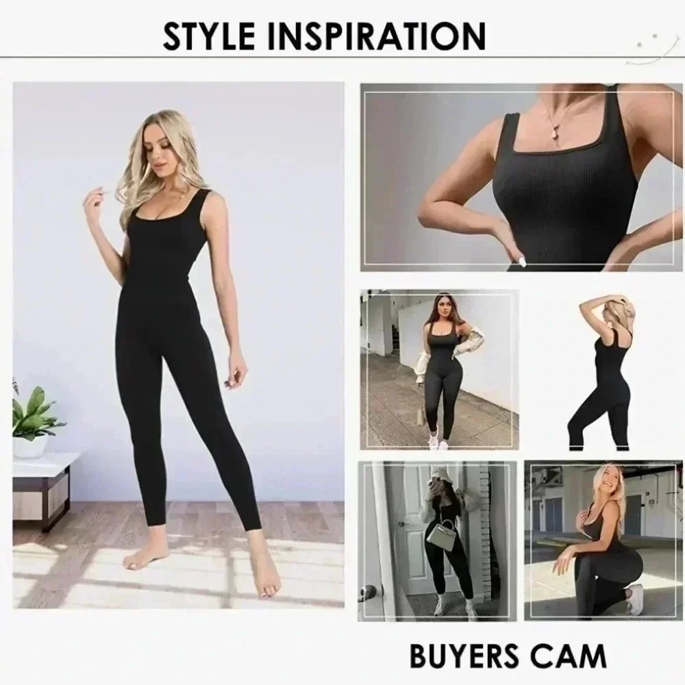 Soo slick long sleeve ribbed  Tummy Control Square Neck Ribbed  Jumpsuit.  Med